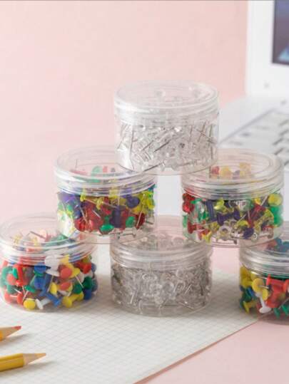 100个/盒 彩色图钉，透明办公用图钉，创意绘画照片墙钉