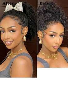 1 Tóc giả đuôi ngựa bện tay 8 inch, tóc giả tổng hợp có chi tiết nơ, có thể tháo rời và tái sử dụng, lý tưởng cho phụ nữ. - Màu đen tự nhiên - Xem 6