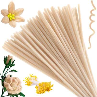 250件套装：100根彩色毛毡茎棒，搭配150根花蕊，适用于DIY工艺品、派对装饰（尺寸：12英寸 x 6毫米）、艺术项目、手工装饰品、装饰茎、DIY用品，可作为情人节和母亲节的手工礼物。