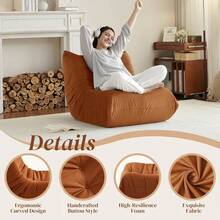 Corduroy Single Sofa Chair, Bean Bag Chair, Living Room Lazy Sofa. Soft And Comfortable Caterpillar Design With Ergonomic Construction. Sleek Armless Style Featuring Elegant Button Detailing. High-Density Memory Foam Filling. Non-Slip Base. No Assembly Required. Suitable For Living Rooms, Bedrooms, And Apartments(Orange). - 橘色 - 查看 4