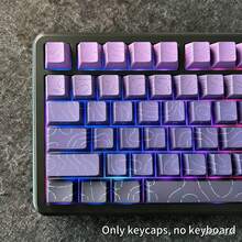 130+ Teclas con líneas degradadas, textura agrietada, caracteres retroiluminados impresos lateralmente, compatibles con 104/98/87/75/68/64/61 teclas - Morado - Ver 10