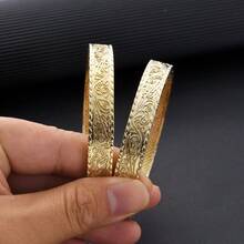 Classic Retro Golden Color Closed Bangle Bracelet, African Dubai Eritrean Women Wedding Jewelry Gift - A - View 10