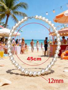 1條白色時尚簡約多用途珍珠項鍊，男性日常穿著度假禮物 - 白色 - 查看 8