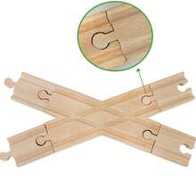 20 PIEZAS Conjunto de vías de tren de madera - Incluye 2 piezas de vía recta con cruce - Compatible con la mayoría de las principales marcas - madera - Ver 3