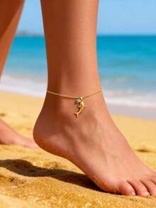 rundraw 1件装女士时尚沙滩海洋主题个性化鲨鱼天然石吊坠项链，是婚礼、订婚、派对、万圣节的理想礼物 - 金色 - 查看 15