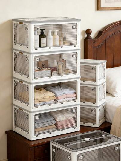 [祝日、バレンタインギフト]大容量折りたたみ収納ボックス - Tシャツ、ズボン、スナック、スキンケア用品を収納可能な折りたたみ式ボックス、家庭やオフィス向けの多機能収納ソリューション。素早く折りたためるデザインで、折りたたみやすく、スペースを有効活用できます