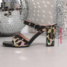 1双方头粗跟凉拖鞋，时尚百搭性感高跟凉鞋，女士夏季款 - 黑色 - 查看 5