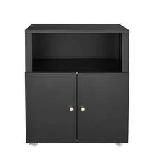 GABINETE DE OFICINA RESISTENTE con RUEDAS - Estante para Impresora y Archivo de 2 Capas, Estante Ajustable y Puertas con Llave, Compatible con Tamaños de Folio y Carta - Negro - Dos capas - Ver 4
