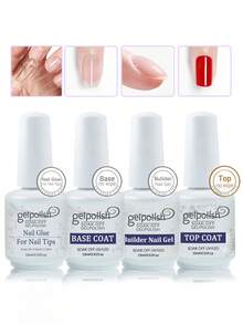 4pcs/Set 15ml Spring & Summer Base Coat And Top Coat, 7-In-1 Builder Gel And Nail Polish Set, Glossy & Long-Lasting, Suitable For LED Lamp Manicure, DIY Home And Salon, Valentine's Day Gift For Women - Clear - View 1