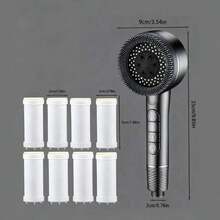 1个手持式增压钢琴键花洒，配8个过滤棉，高压喷淋，安装简便，无需用电，适用于家庭、浴室、酒店 - 灰色-1pc - 查看 6