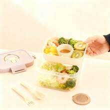 Double Layer Transparent Plastic Bento Box With Sauce Dish And Tableware, Sealed And Leak Proof Fruit Salad Food Container, Reusable Lunch Container, Suitable For Students Adults To Use In School, Office, Travel, Camping, Picnic, And Back To School - Multicolor - View 10