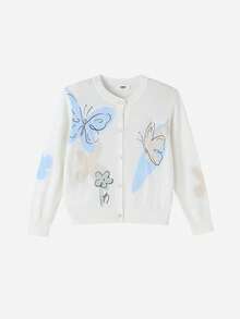 Annil [Contains Mulberry Silk And Wool] Girls' Knitted Cardigan, New Spring 2026 Style, Warm, Breathable, And Preppy. - White Toffee - View 9