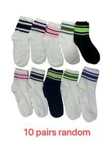 5双装女士透气条纹休闲袜，多功能条纹中筒街头风袜子 - 彩色 - 查看 6