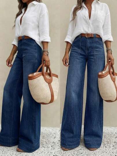 Women's Stretch Washed Blue Jeans, Street Style, Raw Hem Design, Comfortable And Stretchy Casual Jeans Suitable For Daily Wear