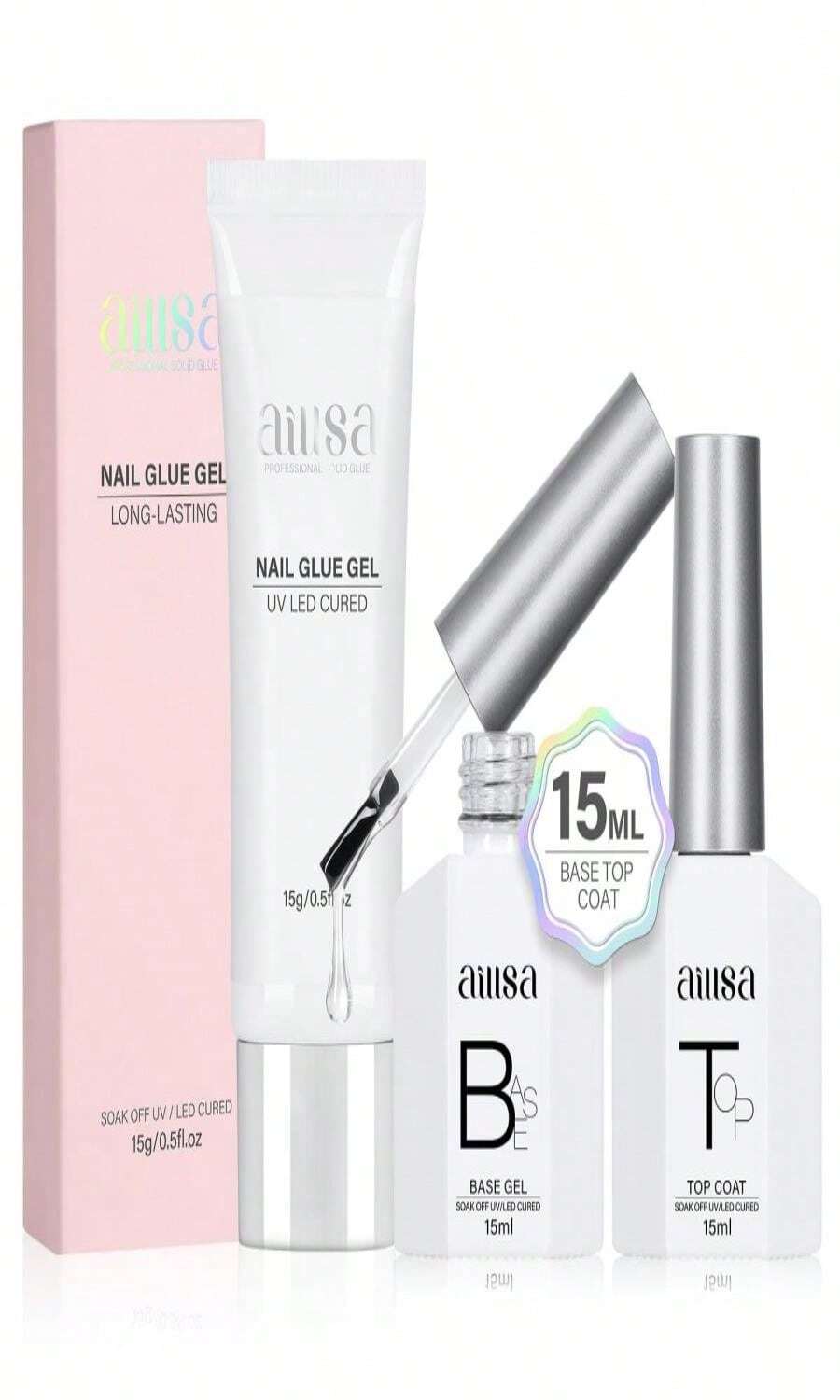 AILLSA Pegamento de uñas de gel sólido con base y capa superior - Blanco - Ver 1