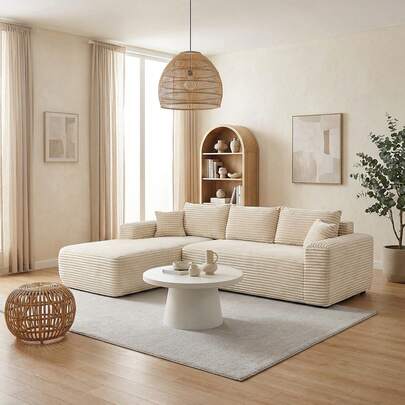 Beige L Shaped Modular Sectional Sofa Modern Cloud Couch Compressed Upholstered Plush Sofa For Living Room Apartment Small Space Home Furniture