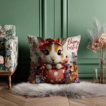 4pcs Easter Cute Rabbit Plush Print Pillow Covers, 18" X 18", Rabbit & Easter Egg Print Decorative Cushion Covers For Living Room, Bedroom, Sofa, Bed, Outdoor, Pillow Inserts Not Included - Multicolor - View 5