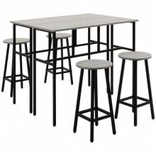 Dining Room Set, 6-Piece Set Including 2 Bar Tables And 4 Bar Stools, Industrial Style, Particle Board And Steel, Grey And Black. - Grey - View 9