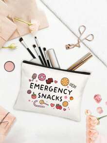 Emergency Snacks Letter Printed Storage Bag, Christmas Gift For Mom, Teacher, Friend, Nurse, Cosmetic Bag, Gift Bag For Female Friends, Travel Souvenirs, Birthday, Women'S Day, Party, Bridesmaid Cosmetic Storage Bag, Toiletry Bag, Storage Bag, Cosmetic Bag, Cosmetic Storage Bag, Makeup Tools, Travel Gift Makeup Bag Makeup Bags Makeup Organizer Make Up Organizer Makeup Storage - Multicolor - View 6