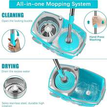 Spin Mop And Bucket,Mop And Bucket With Wringer Set For Home,360 Spinning Mopping Floor Cleaning Tool With 4 Microfiber Replacement Head Refills,61" Extended Handle, 2X Wheel - Blue - A - View 3