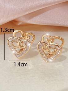 1对女士耳环，镂空心形设计，镶嵌锆石，精致别致，百搭时尚，尽显优雅气质 - 耳圈 - 查看 4