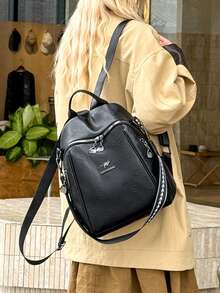 Mochila de cuero con cera de aceite | Interpretando la estética de los escenarios de transporte, desbloqueando la soberanía visual absoluta de la vida diaria y los viajes, matriz de tres modos de función completa: dos correas para los hombros anchas y gruesas ajustables estándar/asas, correa para la cintura doble reforzada - Multicolor - Ver 11