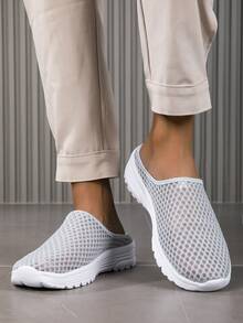 Men's Summer Mesh Slip-On Sandals, Outdoor Casual Shoes, Men's Breathable Hollow Slip-On Sandals, Lightweight Casual Slippers - Grey - View 4