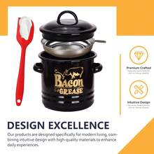 Recipiente para grasa de tocino esmaltado con colador de malla fina y espátula de silicona para aceite de cocina, manteca, aceite de coco, herramienta de cocina para camping - Multicolor - Ver 6