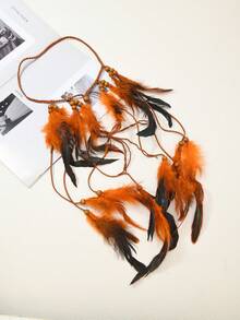 1pc Bohemian Style Long Feather Hair Chain, Women's Beach, Party, Music Festival Wear Hair Accessory Jewelry Feather Headband - 127 - View 10