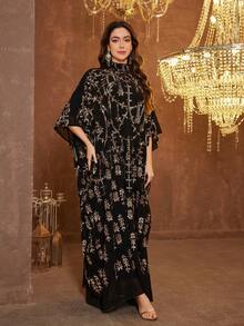 Đầm dạ hội dài tay cổ tàu bằng satin đính đá thủ công dành cho nữ của SUPGIR - màu đen - Xem 6