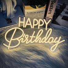 1pc Happy Birthday LED Neon Light, Warm White Wall-Mounted LED Lamp, With Switch, USB Powered, Plastic Material, 16.5*9.8 Inches - Multicolor - View 3