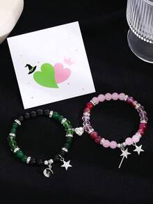 ZIRUISP 一对女王主题友谊手链，皇冠公主玻璃珠饰品，简约Y2K风格，适合音乐节、所有季节、情人节礼物、送给妈妈的礼物、母亲节礼物 - 1對皇冠女巫帽平結編織手鍊 - 查看 11