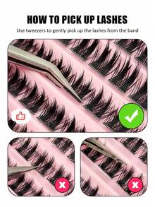 Asiteo 100pcs D-Curl Anime Style Thin False Eyelashes, 8-16mm Mixed Length, Fluffy & Lengthening Individual Lashes, Suitable For Home Lash Extension - Black - View 3