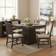 LITTLE TREE 31.5" Square Farmhouse Dining Table For 4 People, Sturdy Pedestal Base Table, Gray For Kitchen Dining & Living Room - Black - View 7