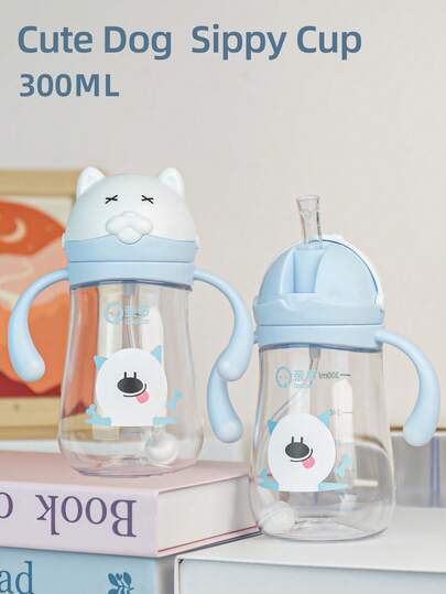 1 chiếc cốc uống nước có ống hút hình hoạt hình 300ml cho trẻ em, cốc tập uống chống sặc cho trẻ sơ sinh, chất liệu Tritan, chống rò rỉ và chống rơi vỡ, có tay cầm và vạch chia độ, phù hợp cho trẻ từ 6 tháng tuổi trở lên, sử dụng tại nhà, ngoài trời, trường mẫu giáo, cốc dễ thương, quà tặng ngày lễ