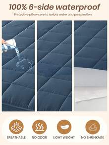1件装防水六边拉链床垫保护套，绗缝舒适贴身，适用于12英寸厚床垫，适用于单人床/双人床/大号床/特大号床，透气静音，防尘，浅蓝色，亲肤，可机洗，优质拉链床垫套，理想的家居装饰，完美的节日礼物 - 蔚藍(30cm笠高) - 查看 6