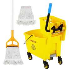 GCCSJ Pedal Mop Bucket, Commercial Mop Bucket With Drain, 35 Quarts, Yellow. Includes One Commercial Mop And An Extra Mop Cloth For Efficient Cleaning Of School, Office, And Hospital Floors (Yellow, 1 Bucket + 1 Mop).Pedal Mop Bucket, - B - View 2