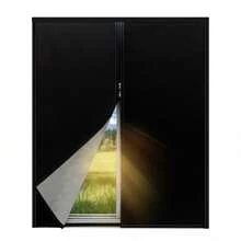 1片遮光窗帘，自粘拉链设计，无需钻孔，遮阳隔热面料，适用于卧室、地下室、厨房，四季皆宜。 - 黑色 - 查看 12