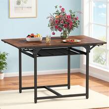 Folding Dining Table, Extendable Drop Leaf Table With Storage Rack And 4 Adjustable Legs, Seats 2-6 People, 120 X 78 X 75cm - Brown - View 2