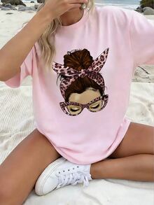 女款圓領短袖基礎 T-shirt，柔軟親膚面料，休閒日常街頭風百搭上衣 - 粉色 - 查看 6