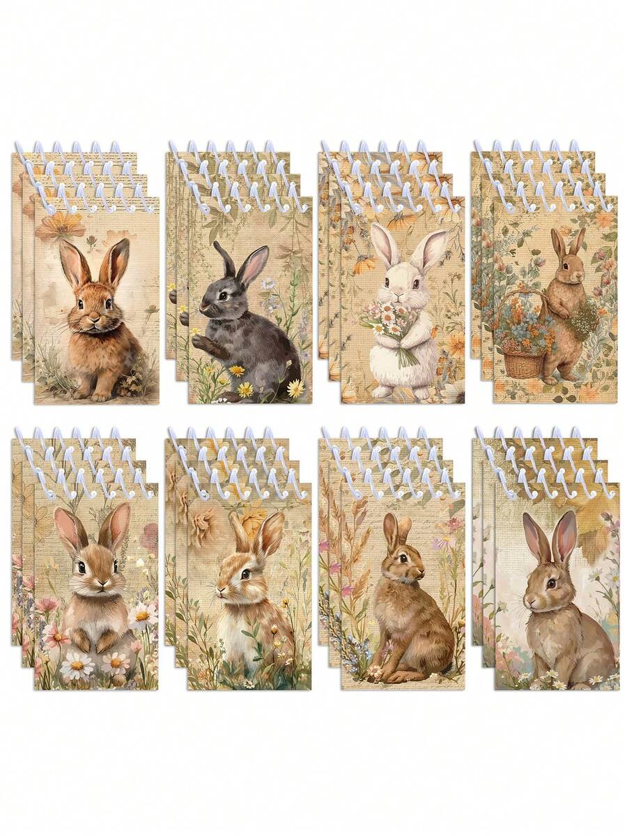 8pcs Happy Easter Party Animals Cartoon Brown Rabbit Daisy Flower Design Mini Notepads Spiral Memo Pad Pocket Notebooks For Birthday Party Supplies - Bunny Series (randomly Mixed) - View 1