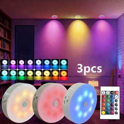 1/3/6PCS RGB Cabinet Light, USB-Charged LED Night Light With Remote Control, Dimming And Timer Functions, Adjustable For Kitchen, Shelf, Staircase Counter, Suitable For Kitchen, Wardrobe, Food Storage, And Shelving (250mAh)
