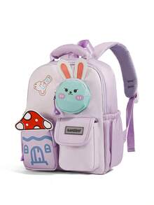 Kindergarten Girls Rabbit Backpack, Lightweight Reduced Burden Ergonomic Backpack, Fashionable Cartoon Cute Backpack For Children Aged 3-6, Back To School Season - Purple - View 3