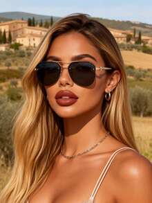 1副几何金属全框眼镜，永不过时，简约精致复古时尚，适合女性佩戴 - 街头风、日常生活、驾驶、划船、户外休闲活动装饰 - 彩色 - 查看 4