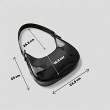 Santorini handbag Women's Baguette Bag, Spacious, Beautiful, Medium-Sized, Stylish, Casual Shoulder Bag - 黑色清漆 - 查看 2