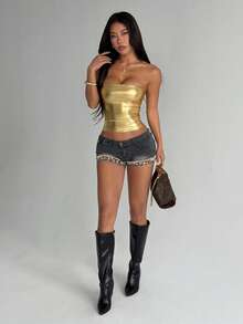 Women's Music Party Bandeau Top, Summer Y2K - Gold - View 6