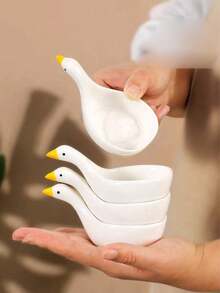 2pcs Swan Shaped Ceramic Sauce Dishes, Embossed Soy Sauce Vinegar Dipping Plates, Small Condiment Dishes For Home Use - White - View 5