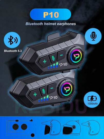 2 pièces Casque de moto avec écouteurs, écouteurs sans fil Bluetooth 5.3 à réduction de bruit avec 16 modes d'éclairage RVB, autonomie ultra longue, double annulation du bruit/réponse automatique/contrôle des appels/de la musique