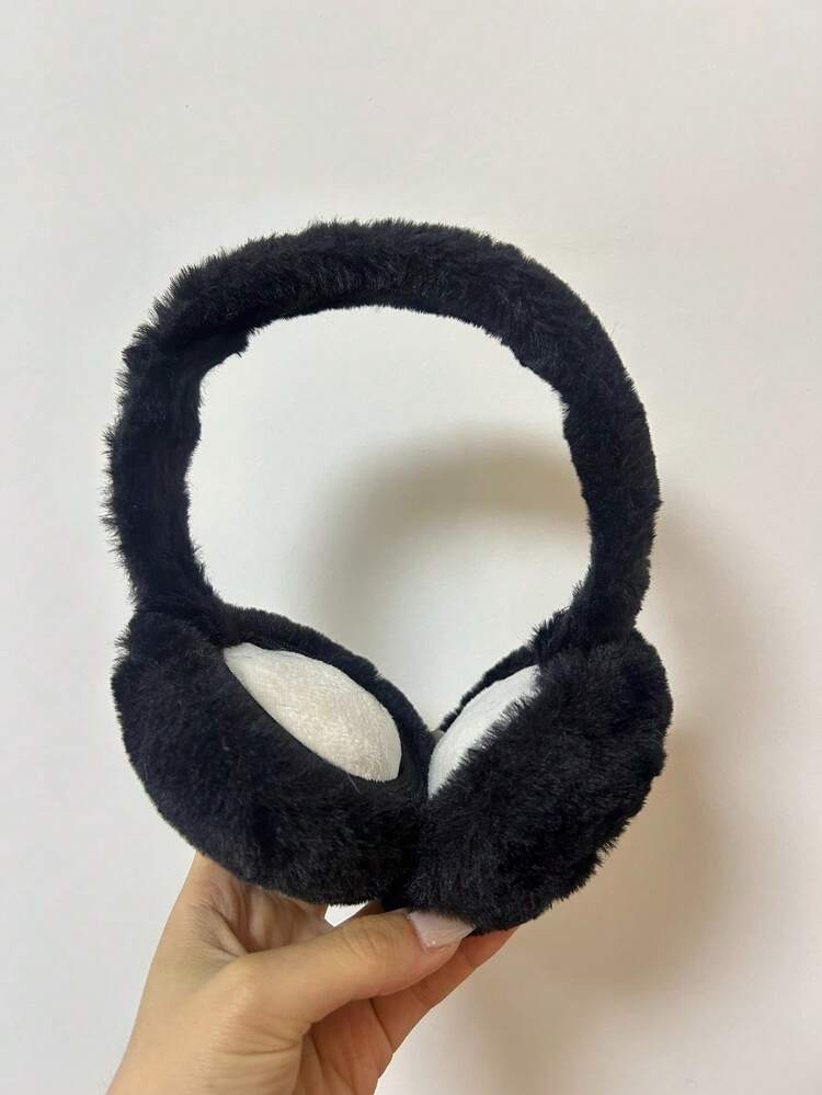 1 Pair Unisex Solid Color Earmuffs - Soft Plush Earmuffs, White Earmuffs For Women, Foldable Earmuffs, Cute Women's Ear Warmers, Adjustable Headband, Warm Lining, Comfortable And Warm, Suitable For Outdoor Activities, Gatherings, Photography, Outdoor Earmuffs In Autumn/Winter - Black - View 5