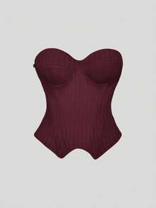 Áo corset cúp ngực Yuwenier gợi cảm và thanh lịch, thắt eo kẻ sọc, vạt áo bất đối xứng, khóa kéo bên hông, áo crop top quây lưng buộc dây, thích hợp cho ngày Valentine, hẹn hò, lễ hội âm nhạc mùa hè. - Màu Đỏ Sâu - Xem 5